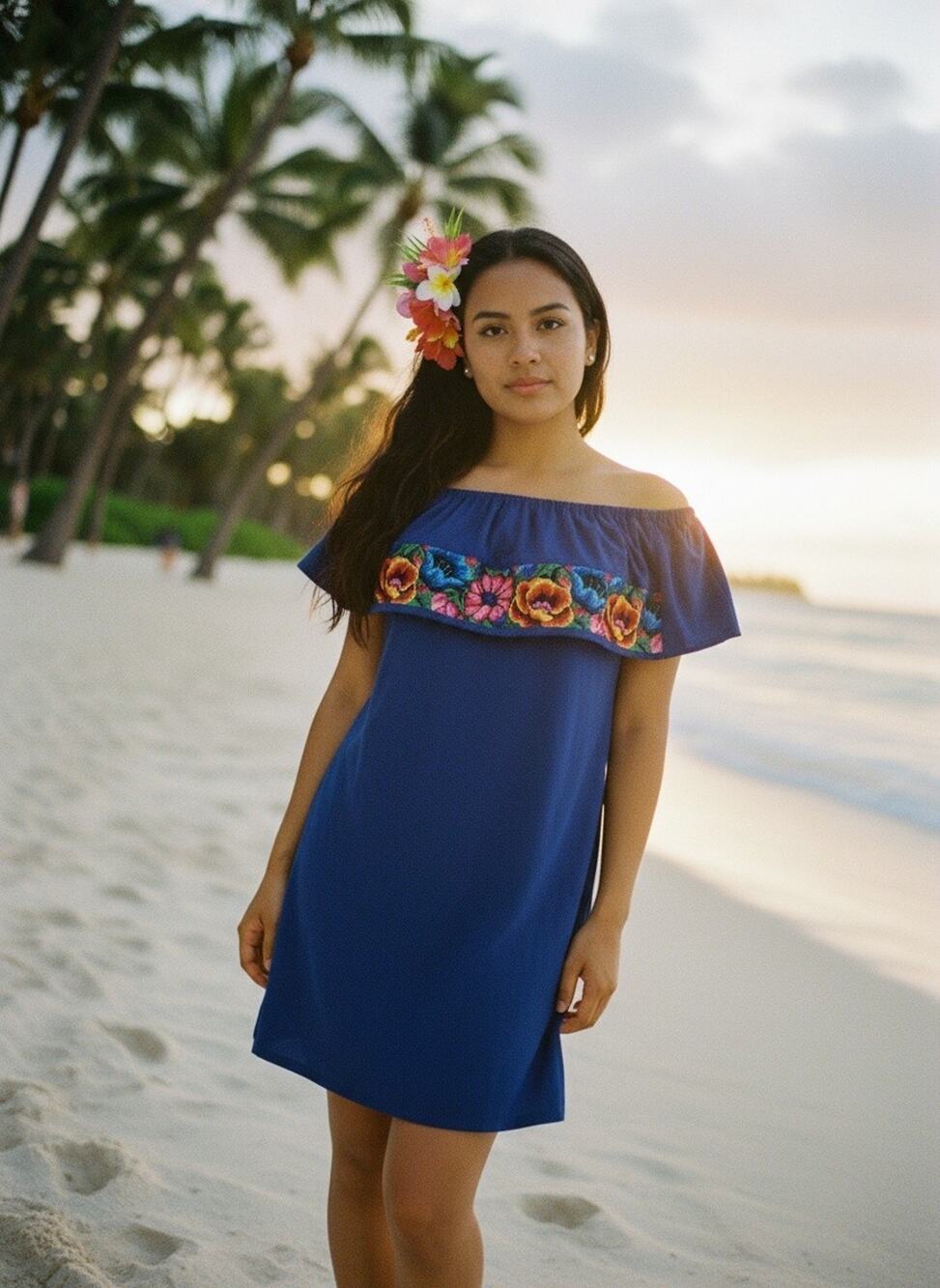 Summer Dress Off Shoulder Blue Floral Embroidered NWT Size XS | Soleil